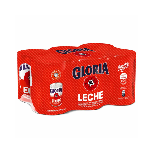 Leche Light Gloria Lata 395g paquete 6un