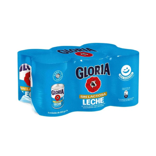 Leche Sin lactosa Gloria Lata 395g paquete 6un