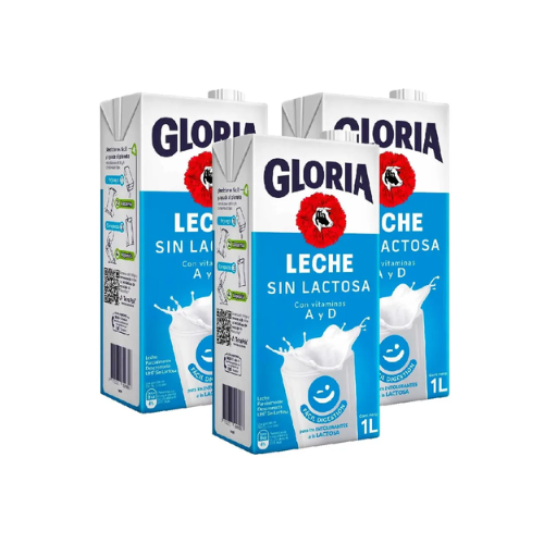 Leche Sin lactosa Semidescremada Gloria Pack 3unidades 1L