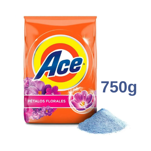 Detergente en Polvo ACE Pétalos Florales Frasco 750g